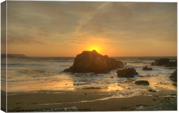 Cornish Sun Rise Canvas Print by Andrew Driver