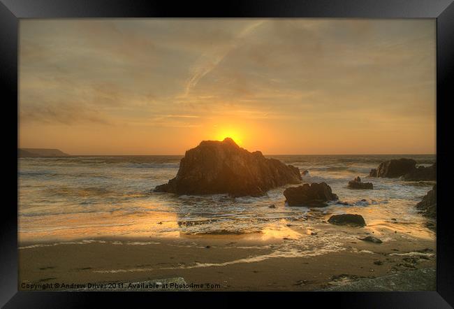 Cornish Sun Rise Framed Print by Andrew Driver