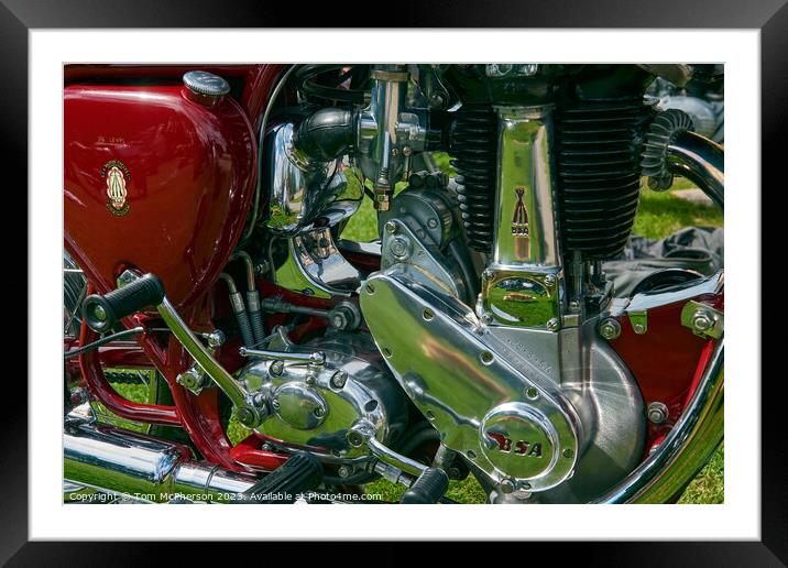 "Gleaming Beauty: Unveiling the Vintage Motorcycle Framed Mounted Print by Tom McPherson