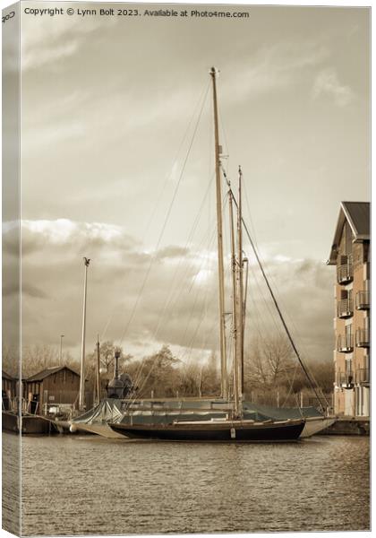 Yachts at Gloucester Quays in Sepia Canvas Print by Lynn Bolt