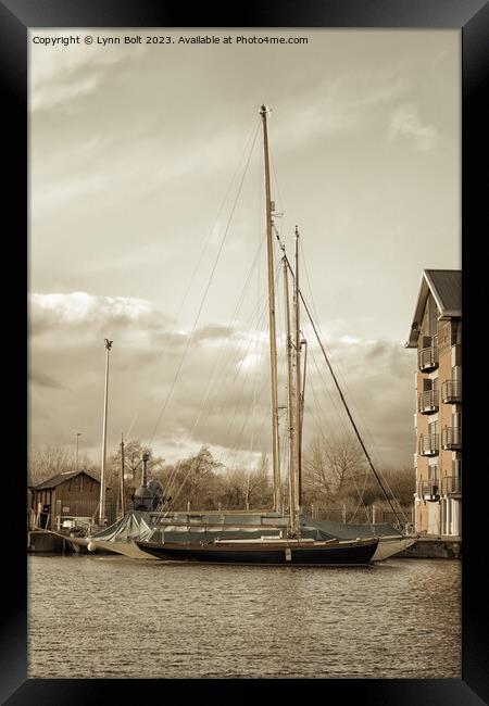 Yachts at Gloucester Quays in Sepia Framed Print by Lynn Bolt