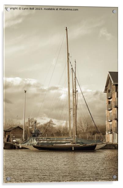 Yachts at Gloucester Quays in Sepia Acrylic by Lynn Bolt
