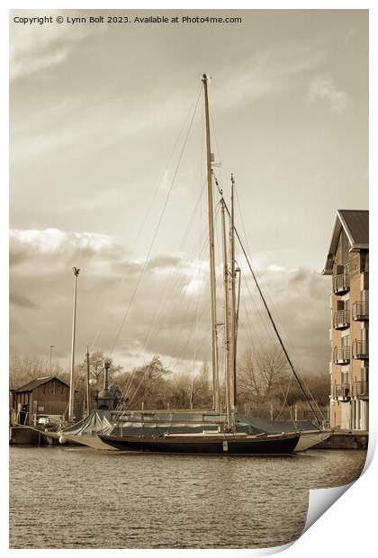 Yachts at Gloucester Quays in Sepia Print by Lynn Bolt