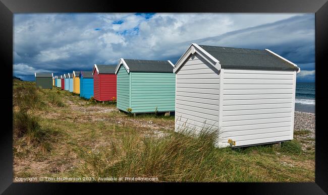 Tranquil Retreat: Findhorn Beach Huts Framed Print by Tom McPherson