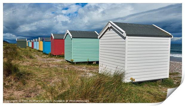 Tranquil Retreat: Findhorn Beach Huts Print by Tom McPherson
