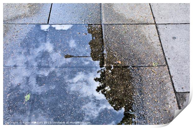 Sidewalk reflections from a rain  puddle Print by Kevin Plunkett