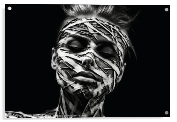Surreal portrait in black and white created with generative AI t Acrylic by Michael Piepgras