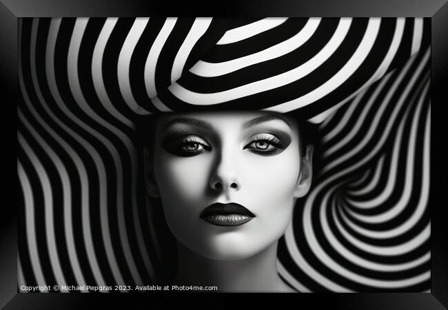 Surreal portrait in black and white created with generative AI t Framed Print by Michael Piepgras