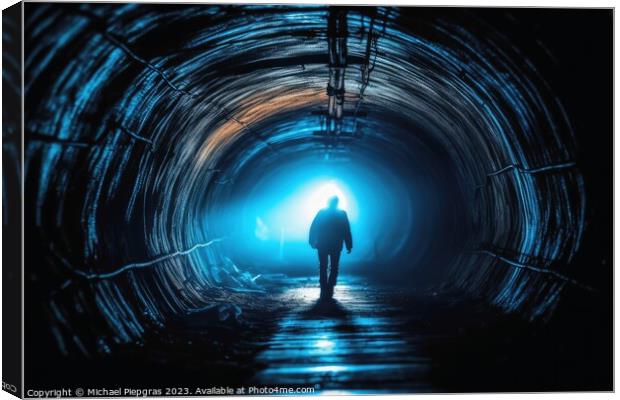 Back view of a lonely person in a tunnel  created with generativ Canvas Print by Michael Piepgras