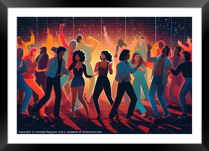 People dancing in an 80s disco created with generative AI techno Framed Mounted Print by Michael Piepgras