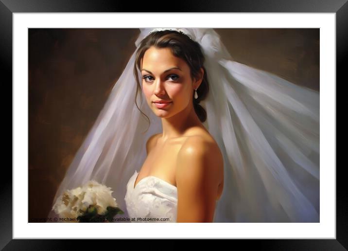 Oilpaint portrait of a bride created with generative AI technolo Framed Mounted Print by Michael Piepgras