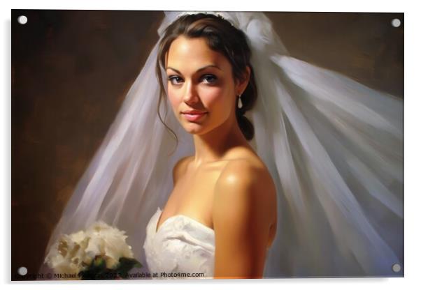 Oilpaint portrait of a bride created with generative AI technolo Acrylic by Michael Piepgras