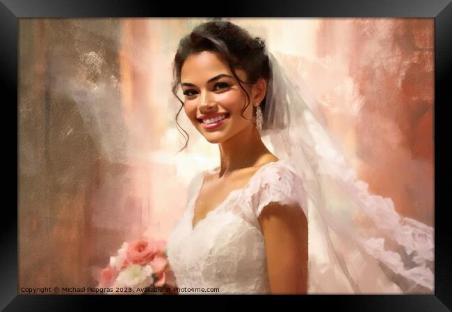 Oilpaint portrait of a bride created with generative AI technolo Framed Print by Michael Piepgras