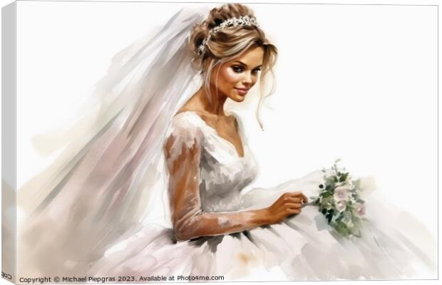 Watercolor portrait of a bride on white created with generative  Canvas Print by Michael Piepgras
