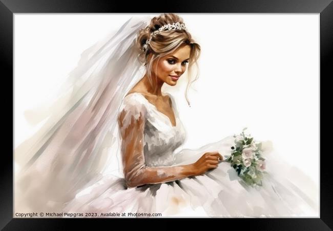 Watercolor portrait of a bride on white created with generative  Framed Print by Michael Piepgras