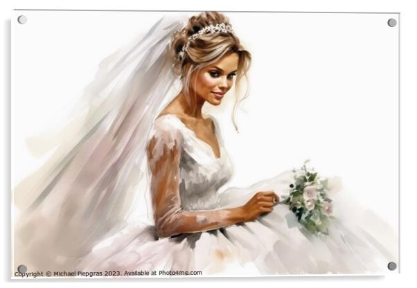 Watercolor portrait of a bride on white created with generative  Acrylic by Michael Piepgras