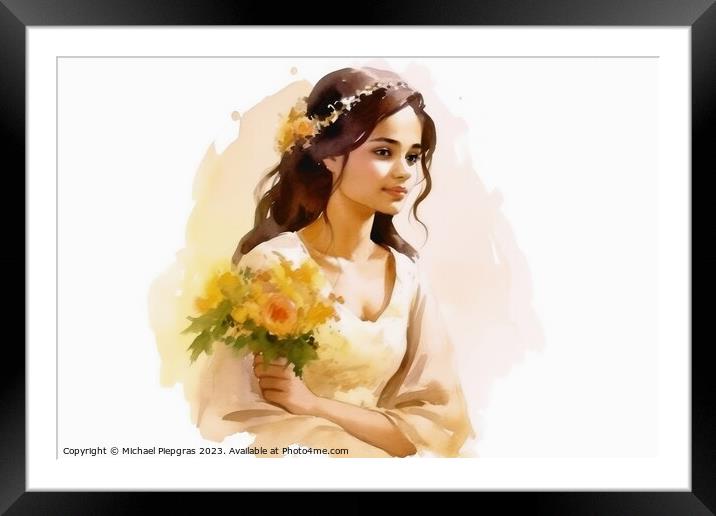 Watercolor portrait of a bride on white created with generative  Framed Mounted Print by Michael Piepgras
