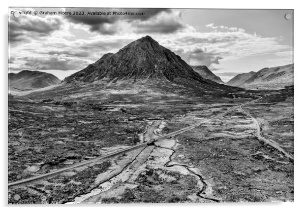 Buachaille Etive Mor and River Etive monochrome Acrylic by Graham Moore
