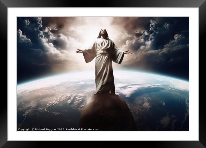 Jesus Christ savior of the world created with generative AI tech Framed Mounted Print by Michael Piepgras