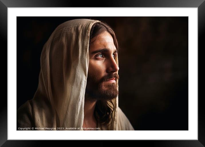 Jesus Christ savior of the world created with generative AI tech Framed Mounted Print by Michael Piepgras