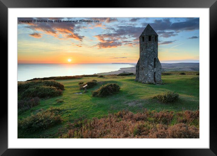 Setting sun at St Catherine's Oratory Framed Mounted Print by Andrew Ray
