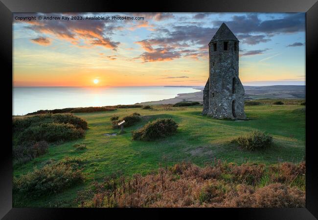 Setting sun at St Catherine's Oratory Framed Print by Andrew Ray