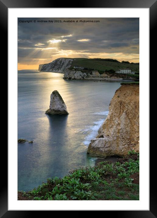 Shafts of light over Freshwater Bay Framed Mounted Print by Andrew Ray