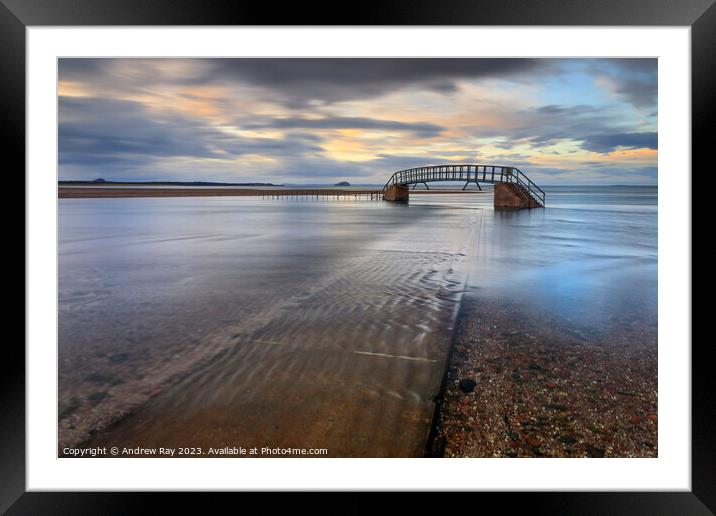Bridge to nowhere at sunset (Belhaven) Framed Mounted Print by Andrew Ray