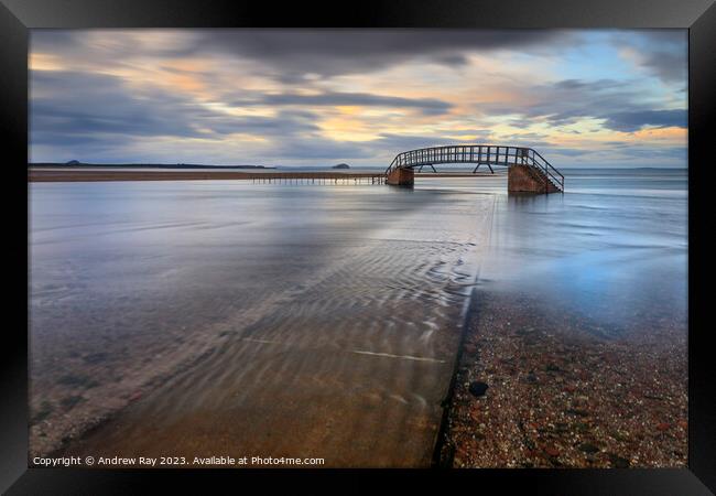 Bridge to nowhere at sunset (Belhaven) Framed Print by Andrew Ray
