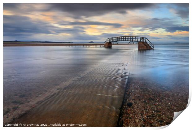 Bridge to nowhere at sunset (Belhaven) Print by Andrew Ray