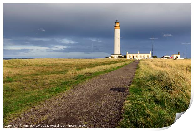 Towards Barns Ness Lighthouse Print by Andrew Ray