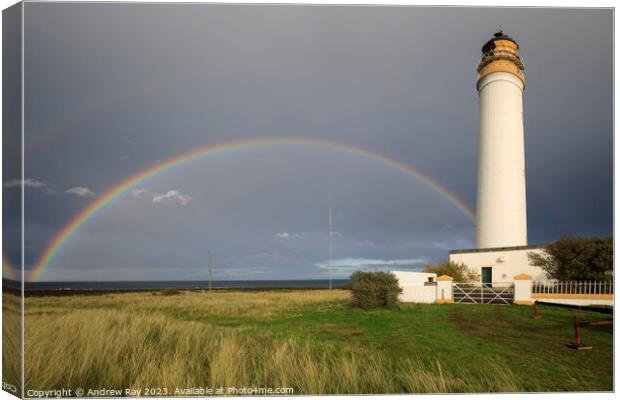 Rainbow at Barns Ness Canvas Print by Andrew Ray