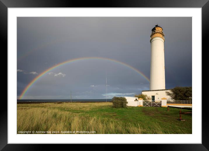 Rainbow at Barns Ness Framed Mounted Print by Andrew Ray