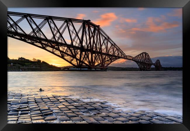 Forth Bridge at sunrise Framed Print by Andrew Ray