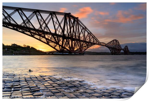 Forth Bridge at sunrise Print by Andrew Ray