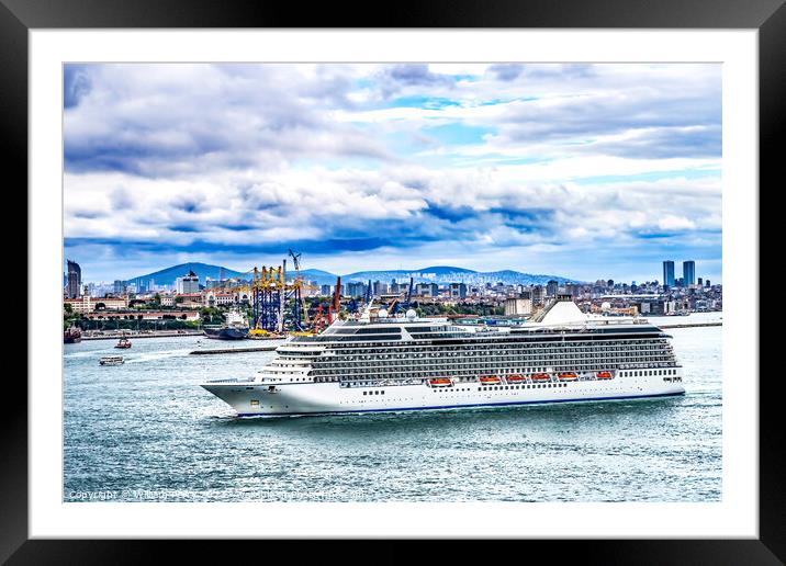 Cruise Ship Buildings Bosphorus Strait Istanbul Turkey Framed Mounted Print by William Perry