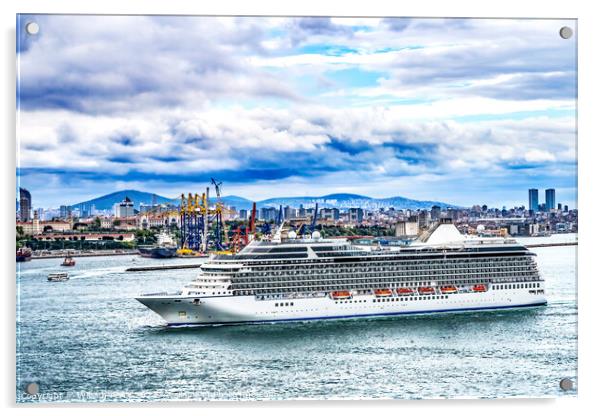 Cruise Ship Buildings Bosphorus Strait Istanbul Turkey Acrylic by William Perry