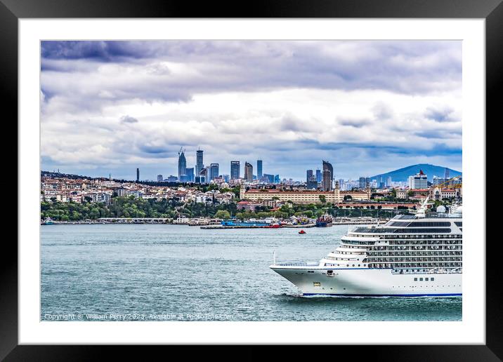 Cruise Ship Modern City Buildings Bosphorus Strait Istanbul Turk Framed Mounted Print by William Perry