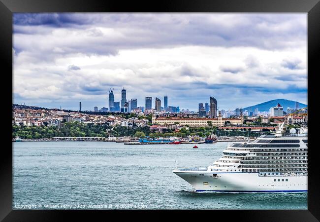 Cruise Ship Modern City Buildings Bosphorus Strait Istanbul Turk Framed Print by William Perry