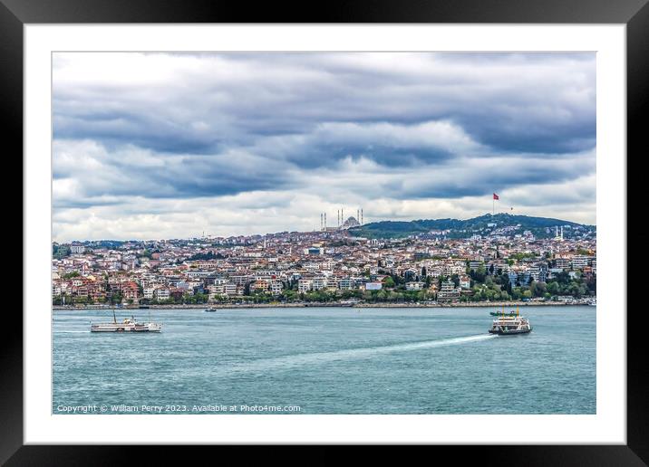 Ferry Boat Asia Bosphorus Istanbul Turkey Framed Mounted Print by William Perry