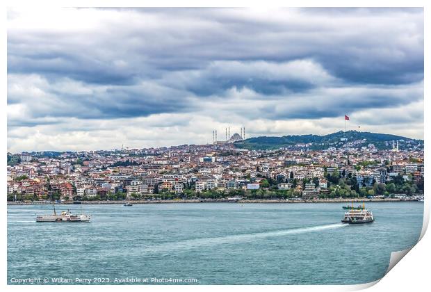 Ferry Boat Asia Bosphorus Istanbul Turkey Print by William Perry