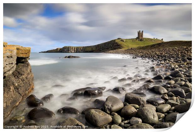 Rocky shore (Dunstanburgh Castle) Print by Andrew Ray