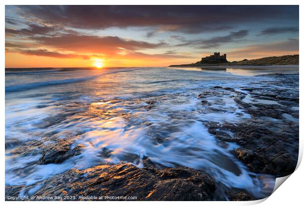 Sunrise at Bamburgh Print by Andrew Ray