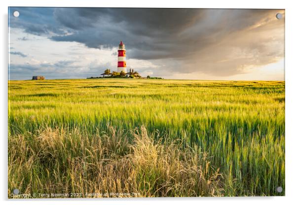 Happisburgh Lighthouse at Sunset Acrylic by Terry Newman