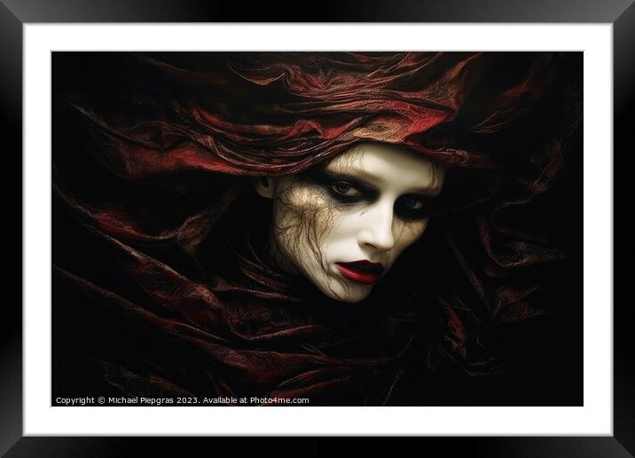 Deeply unsettling surrealist horror portrait created with genera Framed Mounted Print by Michael Piepgras