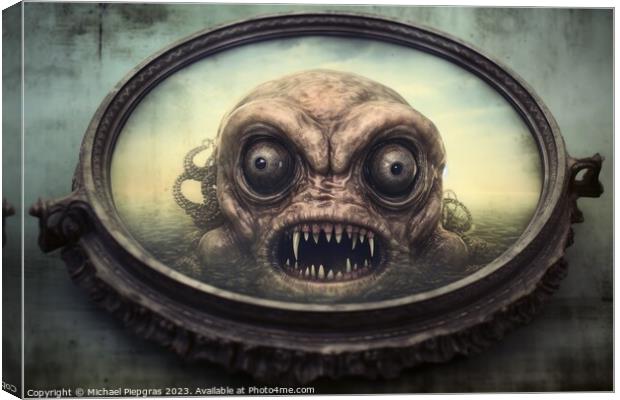 Deeply unsettling surrealist horror portrait created with genera Canvas Print by Michael Piepgras