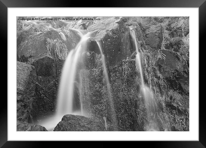 Kynance Cove waterfall Framed Mounted Print by Andrew Driver