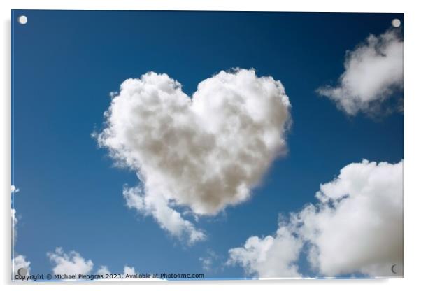 A cloud in heart shape created with generative AI technology. Acrylic by Michael Piepgras