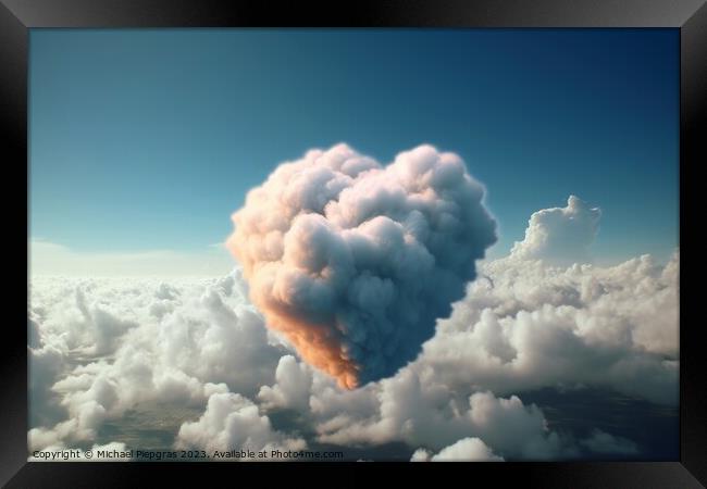 A cloud in heart shape created with generative AI technology. Framed Print by Michael Piepgras