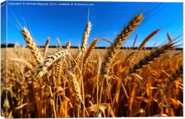 A field of ripe wheat against the blue sky created with generati Canvas Print by Michael Piepgras